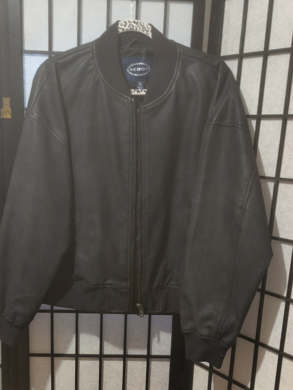 Women’s Black Leather Bomber Jacket - SCOOP
